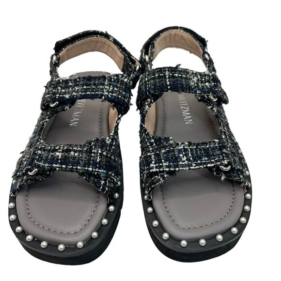 Stuart Weitzman Zoe Lift Embellished Tweed Platform Sandals Size 8B - Picture 2 of 9